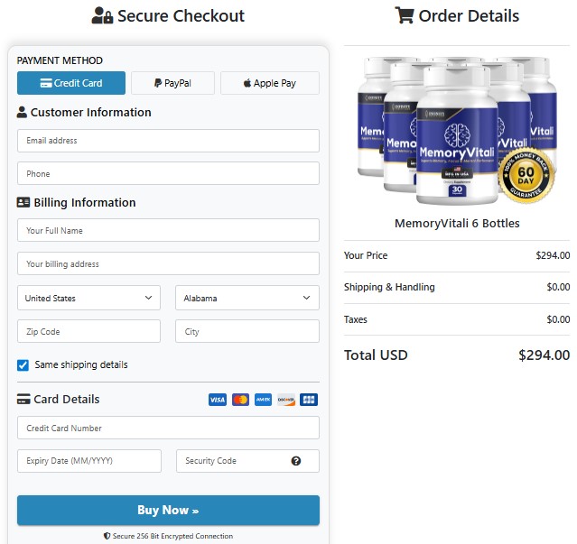 MemoryVitali Order Page